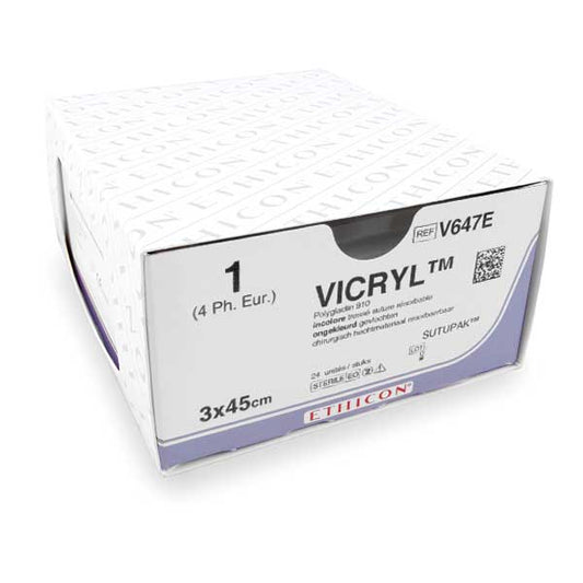 Hechtdraad Vicryl Plus (V637E, USP 1, 3 x 45cm), 24 stuks | Ethicon