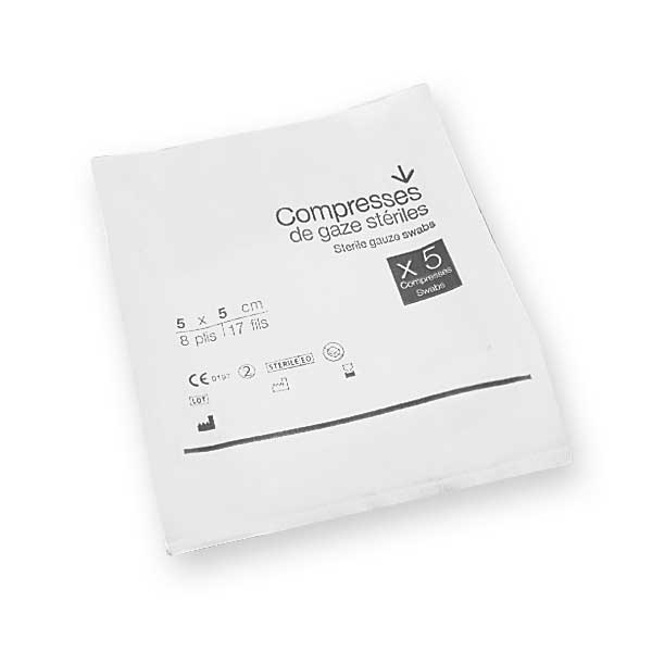 Steriele gaaskompressen (5x5 cm, 8-laags, per 5 stuks) 50 stuks | InnovetDirect