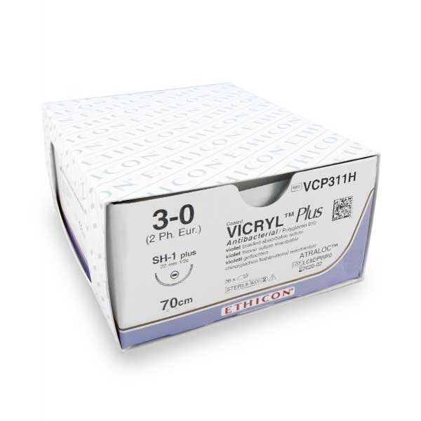 Hechtdraad Vicryl Plus (VCP311H, 3-0, 70cm, SH-1 naald) 36 stuks | Ethicon