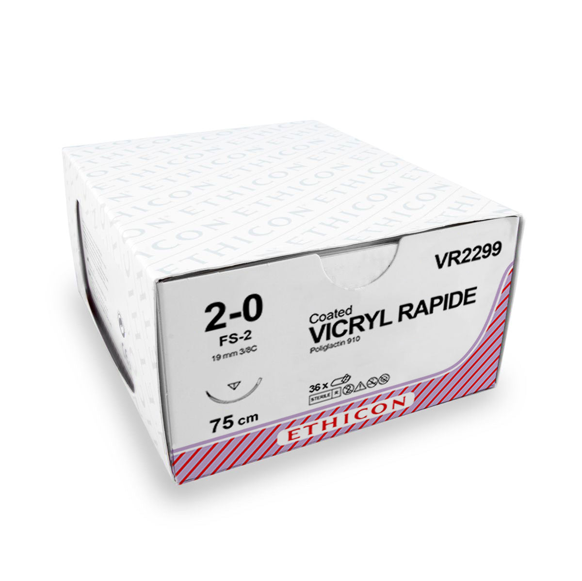 Fil de suture Ethicon Vicryl Rapide (VR2299, FS-2, 75 cm, 2-0) - 36 pièces